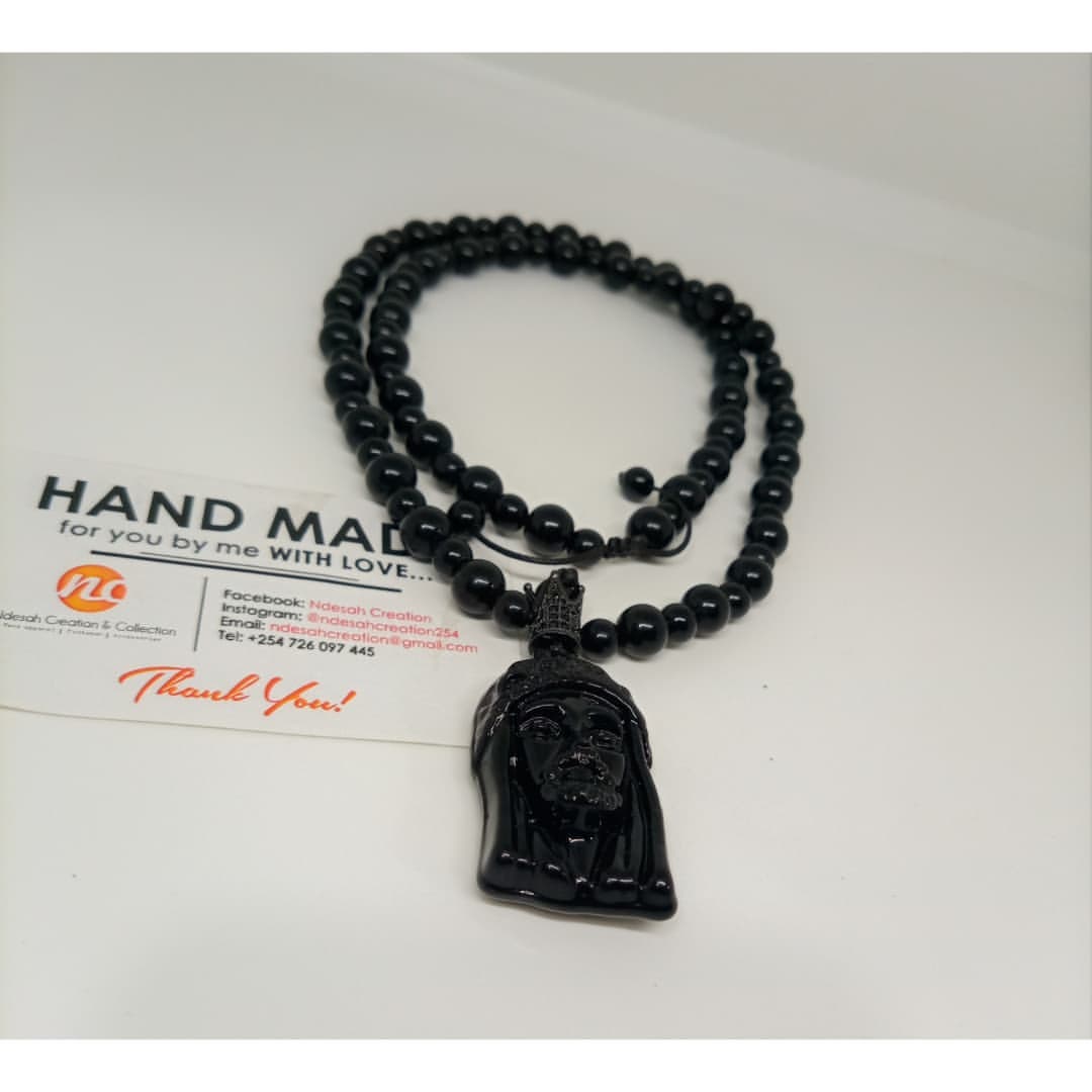 Jesus piece Black onyx stone necklace